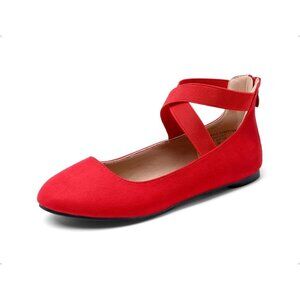 Dream Pairs Women Red Faux Suede Flats Comfortable Elastic Ankle Straps Shoes